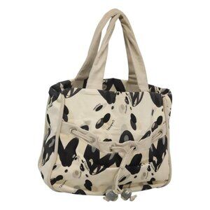 CHANEL Tote Bag Canvas White Silver CC Auth bs24978